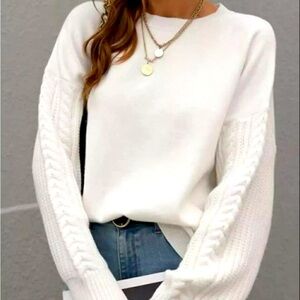 Zara Knit Sweater Women’s Medium Oversized Off-white Cream Cable Knit Sleeve